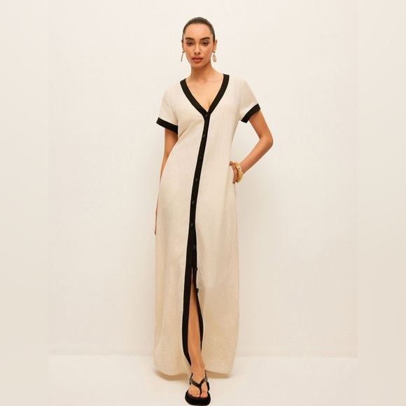 Commense Cotton & Linen High-Slit Contrast Trim Dress-NWT - Picture 1 of 6